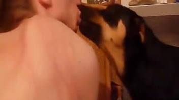 animal sex guy sucks dog and she licks his ass