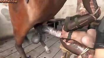 Quiet gets fucked by a big-dicked horse
