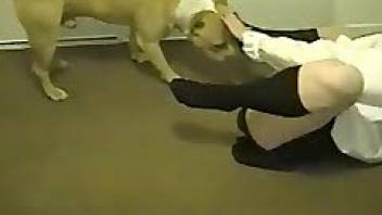 Girl getting fucked by dog in ass to ass