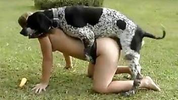 Angelic brunette fucked by her playful doggy
