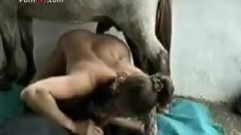 Brunette brings her A-game in a zoo porn vid